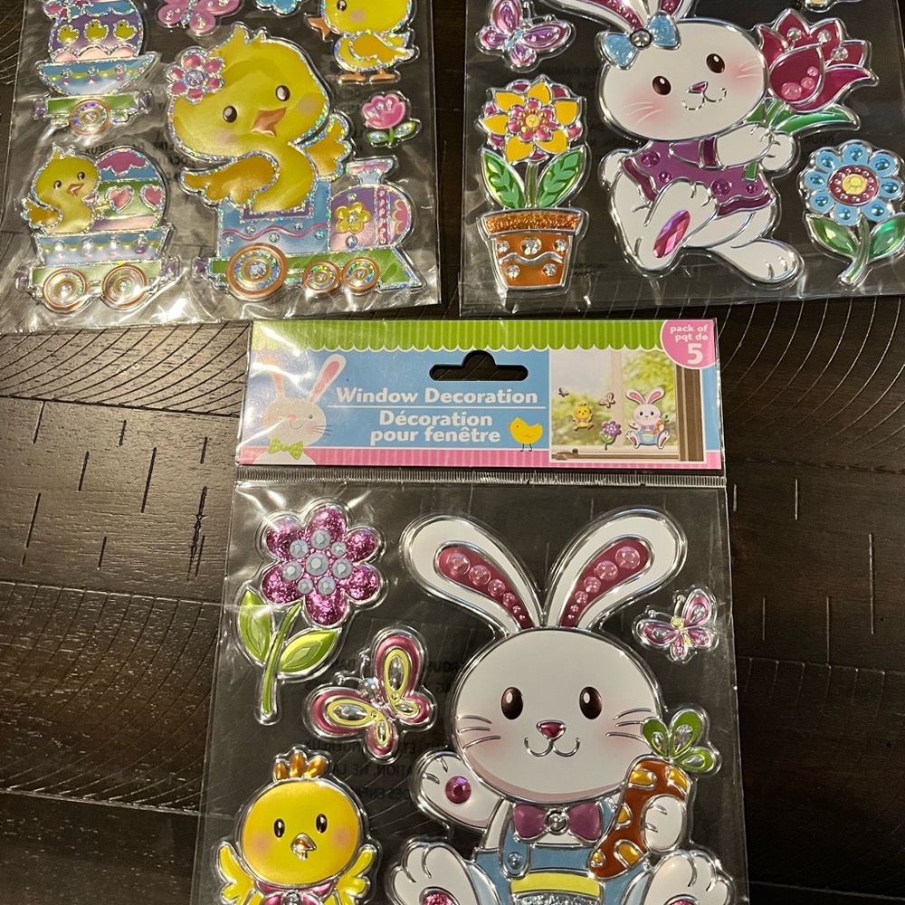 Springtime Bunny and Chick Window Stickers - Pink, Yellow, Blue 3 sets clings